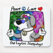 Peace Love Old English Sheepdog Mousepad