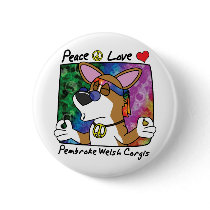 Peace Love Pembroke Welsh Corgi Button