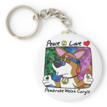Peace Love Pembroke Welsh Corgi Keychain