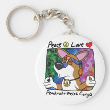 Peace Love Pembroke Welsh Corgi Keychain
