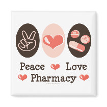 Peace Love Pharmacy Magnet by MedicalTeesGifts Peace Love Pharmacy Magnet