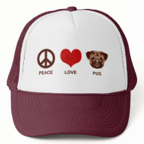 Peace Love Pug Trucker Hats