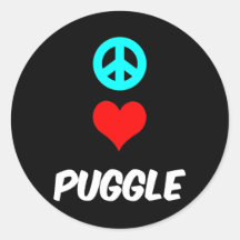 Peace love Puggle Round Stickers