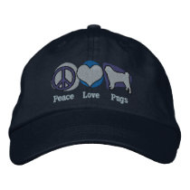 Peace Love Pugs Embroidered Hat (Blue)