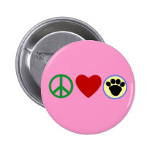 Peace Love Puppy Paws T shirts, Gifts Pinback Button