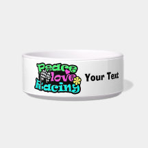 Peace, Love, Racing Cat Water Bowls