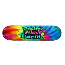 Peace, Love, Racing Skate Deck