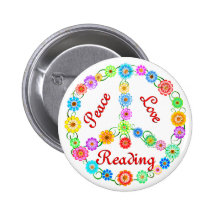 Peace Love Reading Pinback Buttons