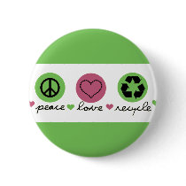 Peace, Love, Recycle buttons