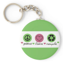 Peace, Love, Recycle. Key Chain