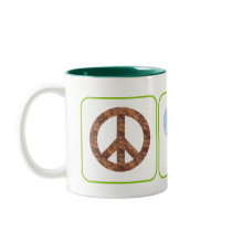 PEACE LOVE RECYCLE mugs