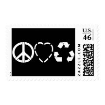 Peace Love Recycle Postage Stamp
