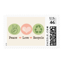 Peace Love Recycle Postage Stamp
