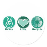 Peace Love Recycle Round Sticker