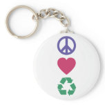 Peace, Love, Recycling Key Chain