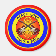 PEACE LOVE ROCK AND ROLL REFRIGERATOR MAGNETS