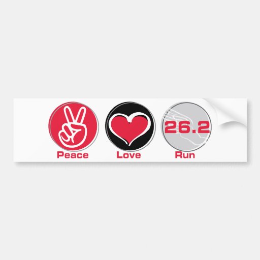 Peace Love Run 26.2 miles - Marathon Bumper Stickers