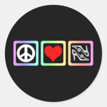 Peace love shoes round stickers