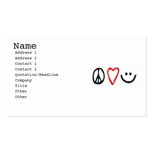 Peace, Love & Smile Business Card Templates