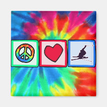 Peace, Love, Snow Skiing Magnets