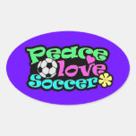 Peace, Love, Soccer; Retro Oval Stickers