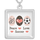 Peace Love Soccer Sterling Silver Necklace