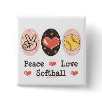 Peace Love Softball Button by SportyTeesGifts Peace Love Softball Button