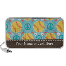 Peace Love Softball Doodle Speakers Personalized