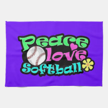 Peace, Love, Softball Kitchen Towels