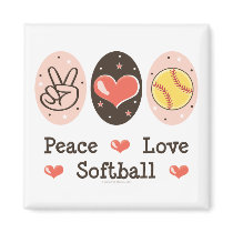 Peace Love Softball Magnet by SportyTeesGifts Peace Love Softball Magnet