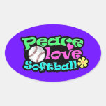 Peace, Love, Softball Oval Stickers