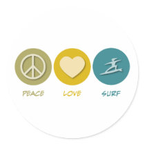 Peace Love Surf Round Sticker