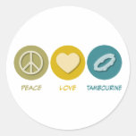 Peace Love Tambourine Round Stickers