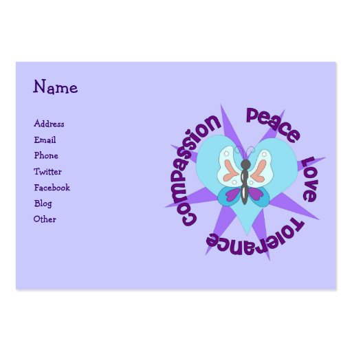 Peace Love Tolerance Compassion Business Card Template