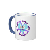 Peace Love Tolerance Compassion mugs