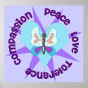Peace Love Tolerance Compassion posters