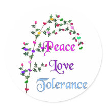Peace Love Tolerance stickers by orsobear Peace Love Tolerance stickers
