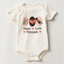 Peace Love Trumpet Baby Bodysuit One Piece t-shirts by MusicTeesGifts Peace Love Trumpet Baby Bodysuit One Piece t-shirts