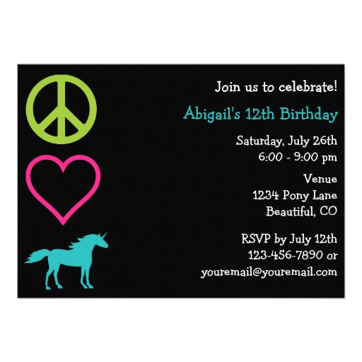 Peace Love Unicorns Girl's Birthday Invitation