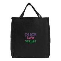 peace, love, vegan embroidered bags by veggiegrrrl peace, love, vegan embroidered bags