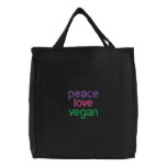 peace, love, vegan embroidered bags