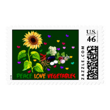 Peace Love Vegetables Postage Stamps