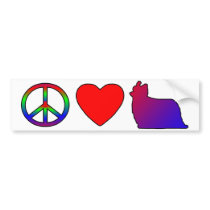 Peace Love Yorkies Bumper Sticker bumper stickers by MenagerieMayhem Peace Love Yorkies Bumper Sticker bumper stickers