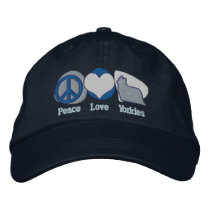 Peace Love Yorkies Embroidered Hat (Blue) embroidered hats by MenagerieMayhem Peace Love Yorkies Embroidered Hat (Blue) embroidered hats
