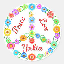 Peace Love Yorkies Round Stickers