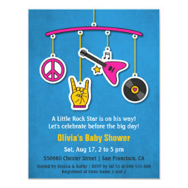 Peace Music Guitar Rock and Roll Baby Shower 4.25x5.5 Paper Invitation Card
