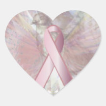 Peace On Angelic Wings Pink Ribbon Heart Sticker