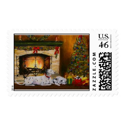 Peace on Earth- Christmas Dogs Postage Stamp by SMVstudio