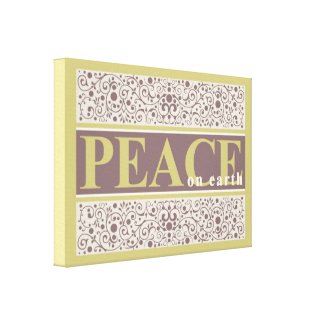 Peace on Earth Ornate Gold Purple Cream Christmas wrappedcanvas