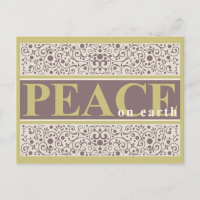 Peace on Earth Ornate Gold Purple Cream Christmas postcards